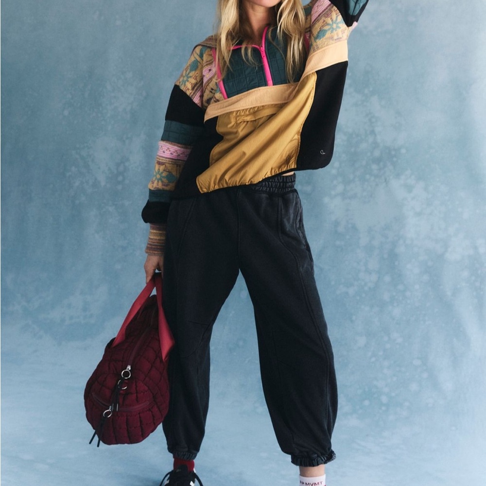 Free People To The Peak Quarter Zip in Fairisle / Hot Pink Combo - Picture 2 of 11